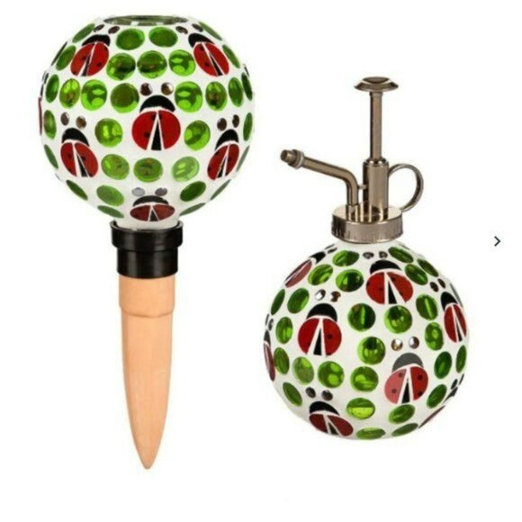 Evergreen set of 2 Mosaic watering globe with coordinated mister set, Ladybug - Picture 3 of 6